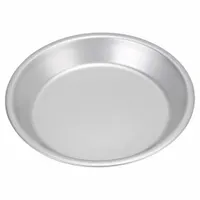 Solid anodized aluminum pie pan with a closed bead rim. Silver finish. 10 3/4 in overall diameter, 1 1/4 in overall depth. Suitable for baking and serving pies in commercial food service operations