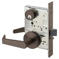 This privacy lever lockset is designed for interior doors requiring locking from one side, such as bathrooms or bedrooms. It features a Pacific Beach style lever in a Dark Oxidized Satin Bronze, Oil Rubbed finish. The lockset is ADA compliant and meets ANSI F19 function. It is not ligature-resistant and has no visual indicator.