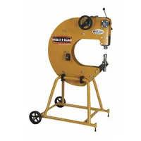 This corded electric planishing hammer features a rigid frame and flat radius for consistent metal smoothing and shaping. It delivers up to 1700 blows per minute with variable speed control and a 19-inch throat depth. Suitable for metalworking tasks such as automotive panel finishing and custom fabrication