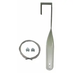 Steel mounting bracket with gray finish, measuring 2 inches in length and 1-7/8 inches in width. Includes a secondary safety support cable for secure attachment. Used for mounting industrial equipment in manufacturing, warehousing, and facility maintenance applications.
