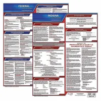 This Spanish-language poster set combines required federal and Indiana-specific labor law postings on a single 20 in x 24 in plastic sheet. It is designed for indoor display in workplaces to help employers meet regulatory posting obligations