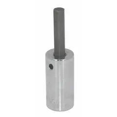 This hex bit socket features a 6 mm hex tip and a 1/2 in drive size, with an overall length of 4 1/4 in. It is designed for driving hex-head fasteners in applications requiring high torque. The replaceable insert allows for extended tool life.