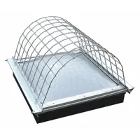 This domed surface-mount skylight guard is designed for steel skylights measuring 6 3/8 ft in length and 4 3/8 ft in width. It features a galvanized steel construction with an integrated wire mesh and uses a clamp-on mounting method for installation. Suitable for fall protection applications in industrial settings where skylight openings present a hazard