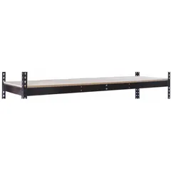 This shelf kit includes a particleboard deck and four powder-coated steel beams for boltless shelving systems. The single straight shelf measures 96 by 18 inches with a 620 lb load capacity. Suitable for organizing storage in warehouses, retail backrooms, and industrial environments.