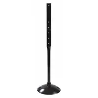 This portable sign post features a 35 lb round base for stable placement of temporary or semi-permanent signage. The black base measures 17 in by 17 in, supporting a 4 ft post without breakaway feature or integrated wheels. Suitable for use in industrial facilities, warehouses, and parking areas where portable signage is needed
