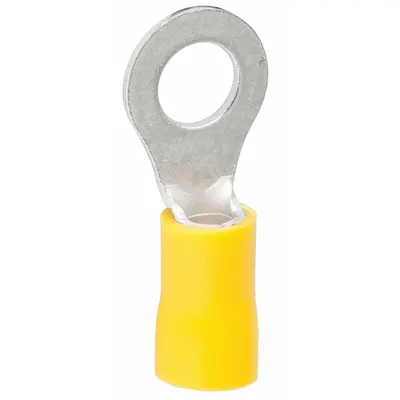 GARDNER BENDER Ring Terminal: Yellow, Vinyl Insulation, 1/4 in Stud Size - Insulated Ring Terminals