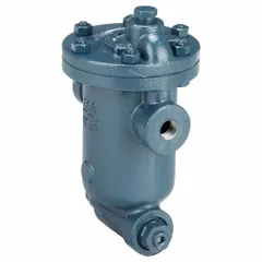 Cast-iron inverted-bucket steam trap with 3/4 in FNPT connection, rated for 4000 lb/hr capacity and 125 psi maximum pressure. Includes integral strainer. Designed for in-line horizontal installation to drain condensate from steam lines in industrial steam systems.