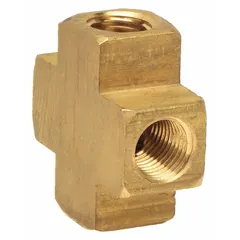 This brass pipe cross is a low-pressure threaded fitting with four 1/2-inch female connections. Rated Class 150, it is used to split or combine flow in four directions in plumbing, HVAC, and industrial piping systems for water, air, and non-corrosive fluids.