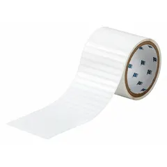 Polyester precut label roll with white gloss finish. Each label measures 1/4 in x 1/4 in. Supplied with 10,000 labels per roll. Compatible with IP Series printers. Used for industrial identification, asset tagging, cable marking, and component labeling.