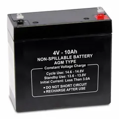 APPROVED VENDOR AGM Sealed Lead Acid Battery, 4V DC, 10 Ah, Dual Purpose, ABS Housing, Faston Terminals, 47028