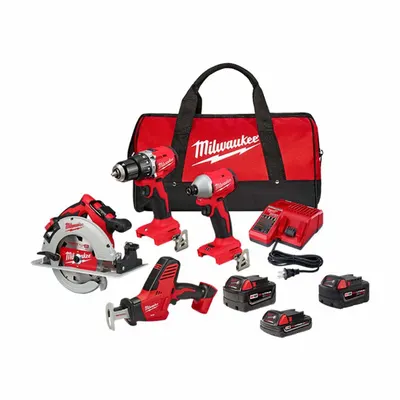 MILWAUKEE Tool Combination Kit: 4 Tools - Milwaukee 18V Cordless Tool Combination Kits