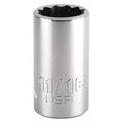 PROTO Socket: SAE, 1/2 in Drive Size, 11/16 in Socket Size, 12-Point, Std, Chrome - 1/2" Drive Hand Sockets