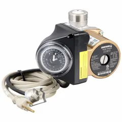 This ARMSTRONG inline circulator pump is designed for potable water systems in hydronic heating or domestic water recirculation loops. It features a 1/32 hp motor, 115V AC operation, and delivers 10 gpm at 5 ft max. head. The pump has sweat connections, a 6 in face-to-face dimension, and stainless steel construction. No volute is included.