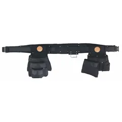 This padded tool belt from KLEIN TOOLS is designed for electricians and other tradespeople who require organized tool access on the job. It features 11 pockets for carrying pliers, screwdrivers, and other hand tools, with a waist size adjustable from 40 to 44 inches. The black nylon construction includes padding to reduce strain during extended wear.