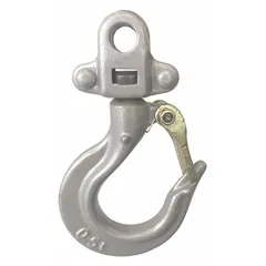 This top hook assembly is a replacement component for Dayton lever chain hoists. It includes a safety latch and is rated for a compatible load capacity of 1,100 lb. Used to attach the hoist to a support structure in material handling applications.