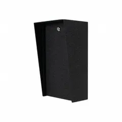Black powder-coated carbon steel cover housing for gate operator access control devices. Features a cam lock and measures 6 in x 8 in with 14 in overall height. Used to house keypads, card readers, or intercoms in outdoor entry systems.