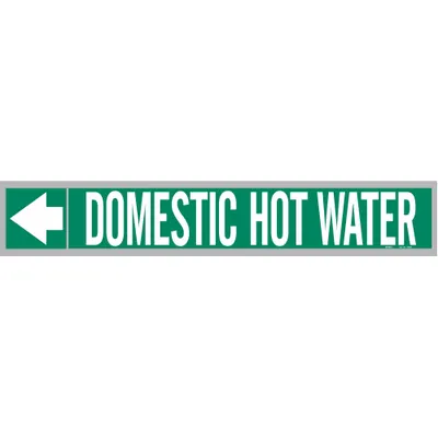BRADY Pipe Marker: Domestic Hot Water, Green, White, Fits 1 1/2 to 2 in Pipe O.D. - Domestic Hot Water Adhesive Pipe Markers