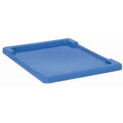 Blue plastic lid designed for cross-stacking and nesting totes. FDA compliant. Compatible with QUANTUM STORAGE SYSTEMS tote model TUB2417-12 and tote part number 11M642. Used in industrial, warehouse, and food-processing environments for secure storage and transport.