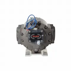 Positive displacement flowmeter for fuel transfer applications. Features an anodized aluminum housing and measures in liters with an accuracy of +/-0.5%. No display. Suitable for use with fuel transfer pumps in industrial and commercial fueling systems.