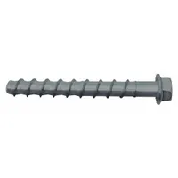 This heavy-duty hex-head screw anchor is designed for fastening into concrete, brick, or block. Made from Grade SW steel with a galvanized finish, it measures 1/2 inch in diameter and 6 inches in overall length. The external hex head allows for easy installation and removal. Suitable for inch-system applications requiring secure, reusable anchoring
