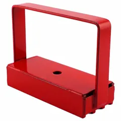 This on-off-control manual lifting magnet has a 150 lb max load capacity and a ceramic construction. It features a loop handle for attachment to hoists or cranes. Used for lifting and moving ferrous metal parts in industrial settings such as machine shops, fabrication, and maintenance.