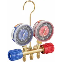 Brass manifold hose kit for automotive R-134A A/C systems. Includes rear R134A and Acme fittings for holding hoses. Suitable for pressure measurement, refrigerant charging, and recovery on R-134A equipment