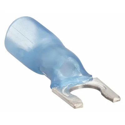3M Fork Terminals: Blue, Heat Shrink, 1/4 in Stud Size, 16 AWG – 14 AWG Wire Range - Insulated Fork Terminals with Heat Shrink