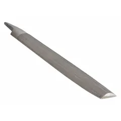 This double-cut half-round file features a safe edge cut and second cut for material removal on flat and curved surfaces. It measures 11 3/4 inches long without tang and 1 1/8 inches wide, with a taper towards point and natural finish. Suitable for general metalworking and deburring tasks.