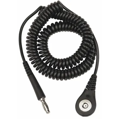 DESCO Magnetic Snap Coil Cord: Metal, No Strap, Black, 1 Strap Conductors, 6 ft Cord Lg - Max - Metal Antistatic Wrist Strap Kits