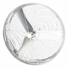 This Dayton corrosion-resistant fan is designed for wall mounting in industrial environments requiring reliable air circulation. It features a 36-inch blade diameter, a 1/2 hp motor operating on 115/230V AC, and a single-speed, non-oscillating arm mount. Suitable for use in factories, warehouses, and processing plants where resistance to corrosive conditions is needed.