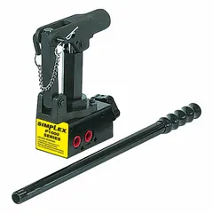 Manual hydraulic hand pump for single-acting cylinders. Delivers up to 3000 psi in the first stage. Suitable for applications requiring portable hydraulic power without electric or pneumatic sources.