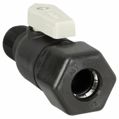 Parker Manual Two-Way Ball Valve: 3/8 in, Polypropylene, Straight, Sweat x MNPT - NSF 51 Compliant Polypropylene Ball Valves