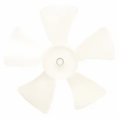 Plastic fan blade with 5 blades, 6-1/2 in diameter, and 3/16 in bore. Designed for clockwise-facing discharge in ventilation and air-moving equipment such as exhaust fans and condenser units.