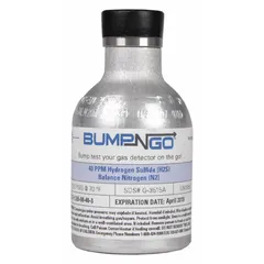 Calibration gas cylinder containing 40 ppm hydrogen sulphide in a nitrogen background, with +/-10% accuracy. Used for verifying and adjusting the response of portable gas detectors equipped with H2S sensors, ensuring reliable performance in environments where hydrogen sulphide may be present.