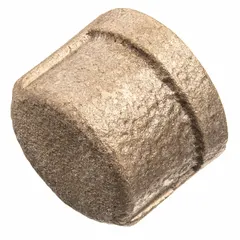This low-pressure threaded pipe cap is made from C89833 brass and features a 1-inch BSPT thread. Rated Class 125 with a maximum operating pressure of 125 psi at 72°F, it is used to seal the end of a pipe in plumbing, pneumatic, or hydraulic systems. Overall length is 1 inch.