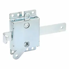 This slide lock from PRIME-LINE is designed for bolting applications on sliding garage doors. It features a base length of 2 3/16 in, base width of 1 in, and overall depth of 3 1/16 in. The lock operates by sliding a bolt into place to secure the door.