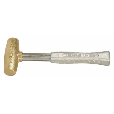 AMERICAN Brass Mallet: Aluminum Handle, Ribbed Grip, 4 lb Head Wt, 1 1/2 in Dia - Brass Mallets
