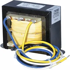Open Class 2 transformer with 115V AC primary and 16V AC secondary, rated 100 VA. Features foot mounting and wire lead connections on both primary and secondary sides. Suitable for low-voltage power applications such as security, access control, and fire alarm systems.