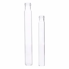 Colorless round-bottom glass culture tube with 20 mm body diameter and 125 mm overall height, 25 mL capacity. Not graduated and does not include a closure. Suitable for culturing microorganisms in laboratory settings.