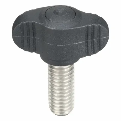 KIPP Wing Knob with Threaded Stud, Plastic with SS Thread, M8 x 20 mm, 28 mm Dia - Wing Knobs with Threaded Stud