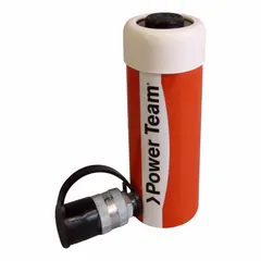 Single-acting hydraulic cylinder with 15 ton nominal capacity and 4 in nominal stroke. Steel construction. Used for lifting, pressing, and positioning loads in industrial maintenance, construction, and manufacturing applications.