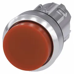 Momentary-action illuminated push-button operator with metallic construction and green actuator. Designed for 22 mm mounting hole, suitable for control panel applications requiring extended-length operator for machine start, reset, or acknowledgment functions.