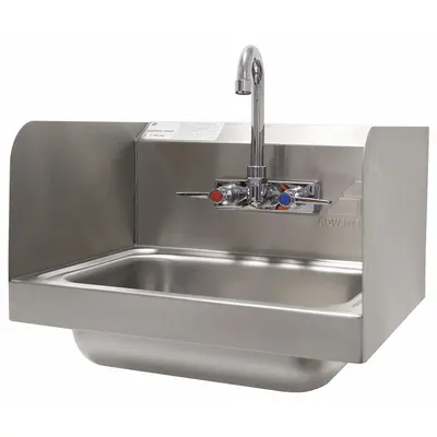 ADVANCE TABCO Hand Sink: 1 Stations, 5 in Bowl Dp, 14 in Bowl Lg, 10 in Bowl Wd - One-Station Wall-Mounted Hand Sinks with Faucets