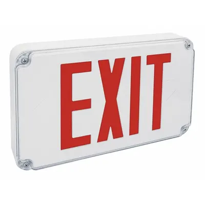 FULHAM Exit Sign: With Battery Backup, Red, 2 Faces, Plastic, Nickel Cadmium, Ceiling/Wall - Wet Location Rated Exit Signs