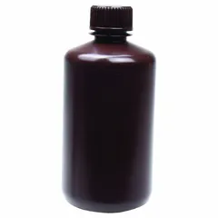 HDPE Narrow Mouth Round Lab Bottle, 8 fl oz (250 mL), Amber, 24-415 mm Screw Closure, Unlined