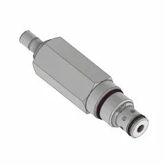 Steel-bodied screw-in cartridge valve with nitrile seal. Two-way, direct acting pressure relief function with screwdriver adjustment. Used in hydraulic systems to limit pressure, protecting circuits from overpressure in mobile and industrial equipment.