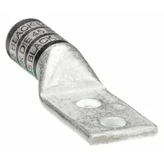 This two-hole compression lug is designed for terminating 2/0 AWG stranded copper wire. It features a long copper barrel and a 1/4 in stud size. Suitable for use in power distribution panels, switchgear, and heavy equipment where a secure crimp connection is required.
