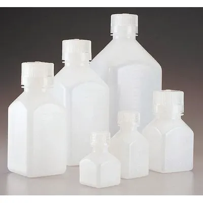 NALGENE Storage Bottle: 30 mL, 1 fl oz, HDPE, Natural, 20 mm Screw Closure Size - HDPE Rectangular Lab Bottles