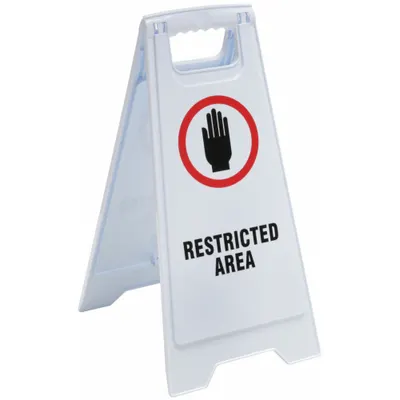 OEM Floor Sign: Polypropylene, 24 in x 11 29/36 in x 12 in Nominal Sign Size - Restricted Area Folding Signs