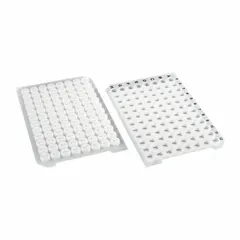 White silicone sealing mat for 96-well plates with + opening configuration and 8.3 mm well opening size. Provides a leak-proof seal to prevent evaporation and contamination during storage, incubation, or transport. The + opening design allows needle access without removing the mat.